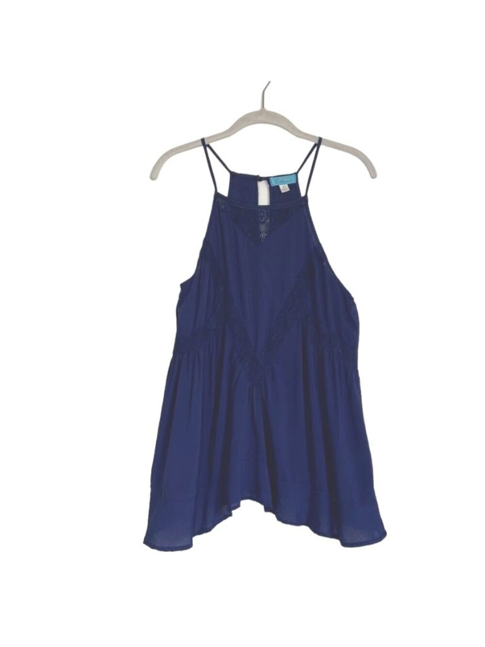 buttons Sleeveless Lace Accent Flowy Top in Blue - Size XS